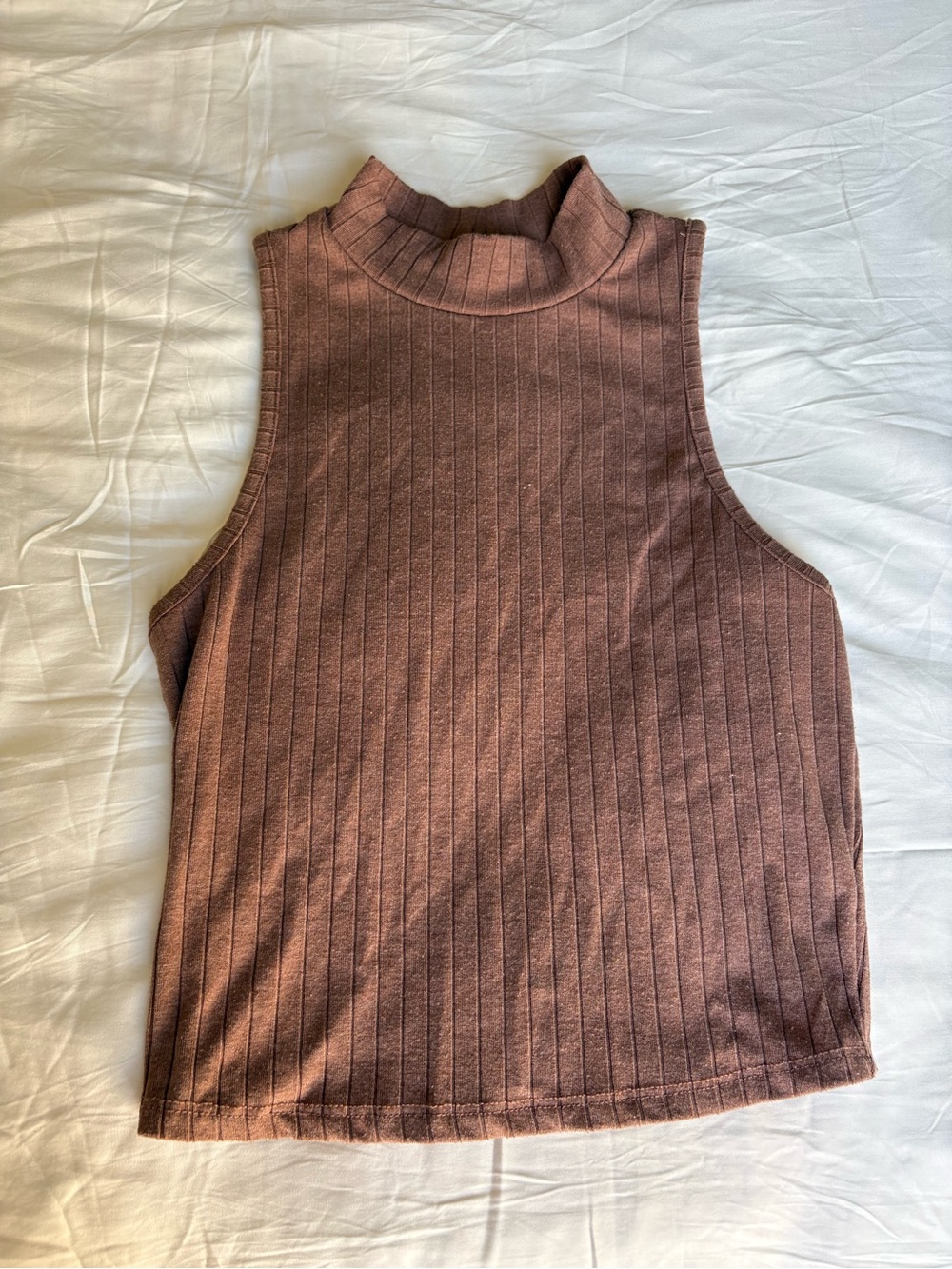 Full Tilt Brown Sleeveless Ribbed Mock Neck Tank Top